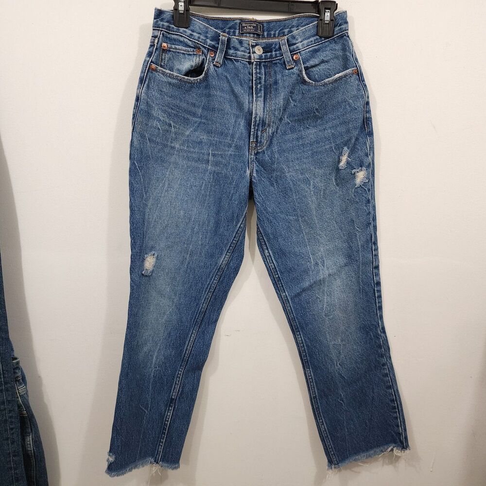 Abercrombie & Fitch High Rise Mom Jeans Womens 4S Acid Wash Distressed W27 X L24